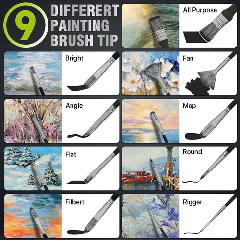 Paint Brushes Set of 24 Pieces, CONDA Different Shapes Wooden Handles Brushes with Art Brush Case, Professional Artist Brushes for Oil, Acrylic Ca...