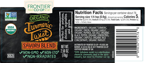 Frontier Organic Turmeric Twist | Savory Blend | Certified Organic | 2.5 oz....