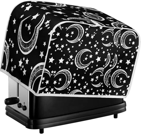 Moon Star Toaster Cover 4 Slice Black for Kitchen Moon and Star Print Toaster Dust Cover, Washable & Waterproof for Kitchen Universal Size Microwa...