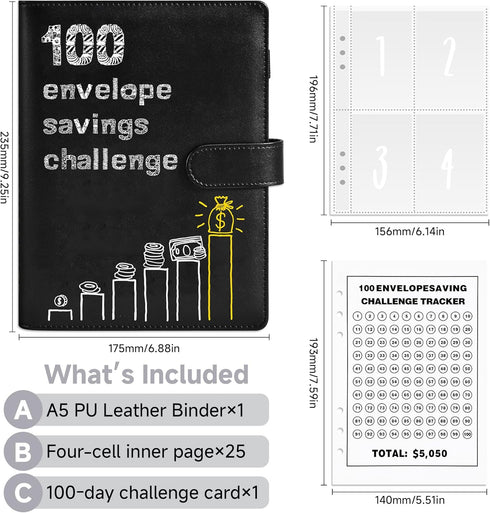 100 Envelopes Money Saving Challenge Book with Envelopes, Day 100 Envelope Challenge Money Saving Binder Budget Book with Cash Envelopes, 5,050 Sa...
