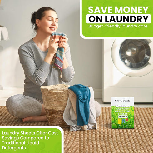 Laundry Detergent Sheets - Eco-Friendly 64 loads Fresh Linen Scent Travel Laundry Detergent Sheets | Plastic Free Laundry Strips W/Recyclable Pack...