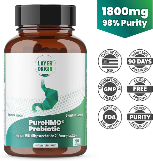 Layer Origin | PureHMO Human Milk Oligosaccharide (HMO 2'-FL) Prebiotic - Feed 180 Billion Probiotics/Serving, 30-Day Supply...