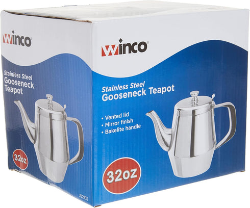 Winco Gooseneck Teapot, 32-Ounce,Stainless Steel,Medium...