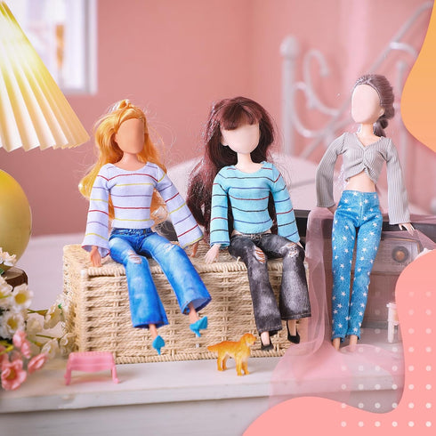 Bencailor 8 Pieces Doll Clothes 11.5 Inch Girl Doll Accessories Cotton Elf Sweaters Denim Pant Regular Outfit Doll Clothing (Stripe)...