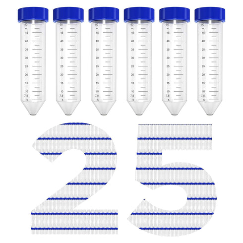 Membrane Solutions Conical Centrifuge Tubes 50mL, 25 Pack Sterile Plastic Test Tubes with Screw Caps, Polypropylene Container with Graduated and W...