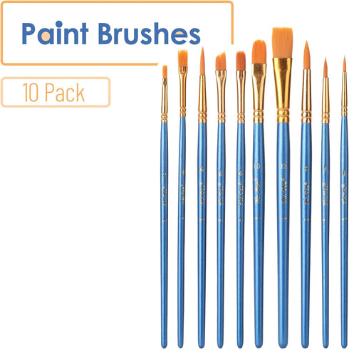 Mr. Pen- Artist Paint Brushes for Acrylic Painting, 10 pcs, Ergonomic Wooden Handle, Synthetic Bristles in Different Sizes & Shapes, Watercolor Br...