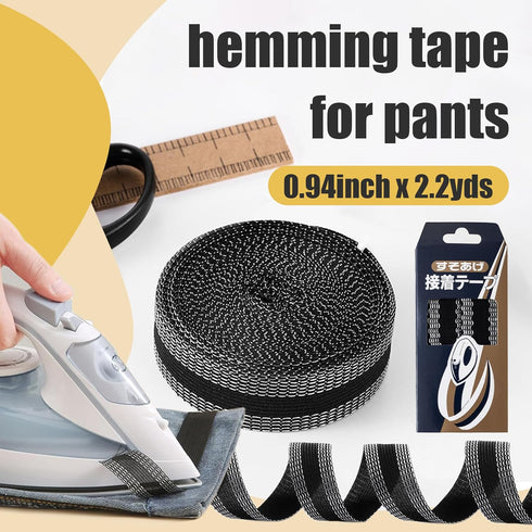 Hem Tape for Pants 2m (0.94inch x 2.2yds) Iron-on Instant Hem Tape, Permanent No Sew Hemming Tape, Washable Hem Adhesive Tape, Black Iron on Pants...