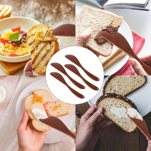 4Pcs Wooden Butter Knife, 6 Inch Jam Spreader Knives Jelly Cheese Spreaders Reddish Brown Condiment Knives Sandwich Spreaders for Kitchen...