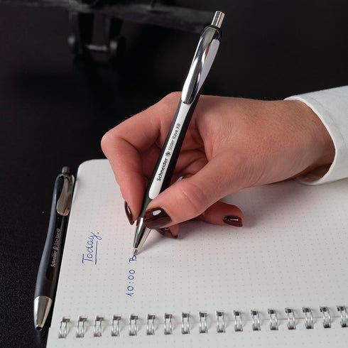 Schneider® Limited Edition Slider Rave Black, XB (Extra Broad) Ballpoint Pen, Refillable + Retractable, 1.4 mm, White-Black Barrel, Blue Ink, Box ...