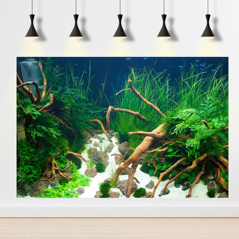 Aquarium Background Aquatic Live Plants Stones Roots Terrarium Background Jungle Style Aquarium Backdrop Coral Reef Fish Tank Background Decor Vin...