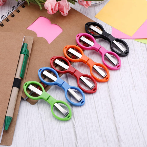 Tatuo 6 Pieces Stainless Steel Scissors Anti-Rust Folding Scissors Glasses-shaped Mini Shear for Home and Travel Use (5 Colors)...