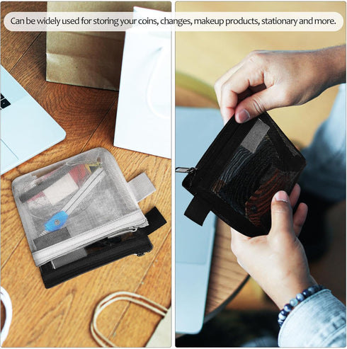 Healifty 3pcs Mesh Coins Purse Mini Makeup Bag Organizer Portable Storage Bags Cosmetic Bags Change Bags...