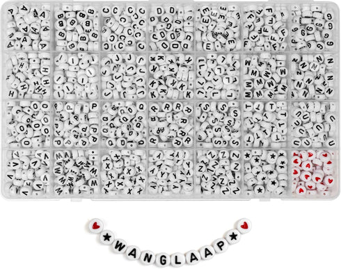 1450Pcs Letter Beads, Acrylic 4x7mm Round Alphabet A-Z and Red Heart Black Star Beads for Bracelets Necklaces DIY Jewelry Making (White)...