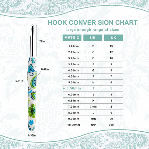 5.5mm Looen Crochet Hook, Ergonomic Handle for Arthritic Hands, Soft Rubber Grip Extra Long? Knitting Needles for Crochet Beginners, Knitting Enth...