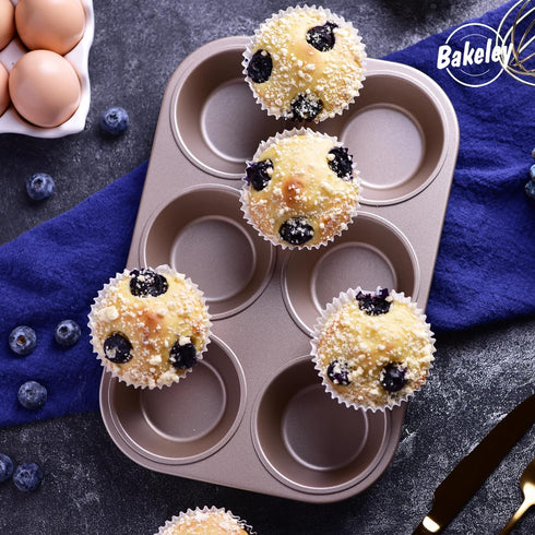 Muffin Cake Pan, 6-Cavity Non-Stick Cupcake Pan Bakeware for Oven Baking (Champagne Gold)...