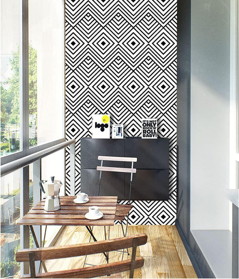 D7025-3 Peel and Stick Wallpaper Black and White 17.7in x 118in Self Adhesive Removable Wallpaper Textured Cover Bathroom Bedroom Kitchen Countert...