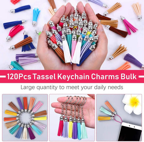 Paxcoo 120Pcs Keychain Tassels Bulk for Crafts, Leather Key Chain Charms for Jewelry Making, Resin Epoxy, Acrylic Blanks Bracelets (2 1/8 inch)...