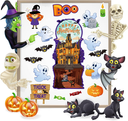 Halloween Classroom Bulletin Board Decorations Halloween Cutouts Trick or Treat Pumpkin Bat Witch Ghost Castle Cut-outs for Holiday School Classro...