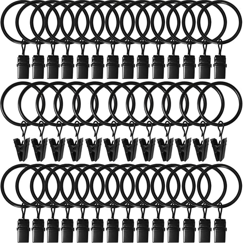 40 Pack Curtain Rings with Clips, Drapery Clips with Rings, Drapes Rings 1.26 in Interior Diameter, Fits up to 1 in Curtain Rod, Black...