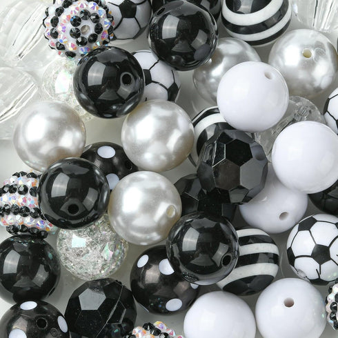 Stiesy 50 Pcs Black White Round Beads 20mm Chunky Bubblegum Beads for DIY Jewelry Making Boutique Craft Supplies...