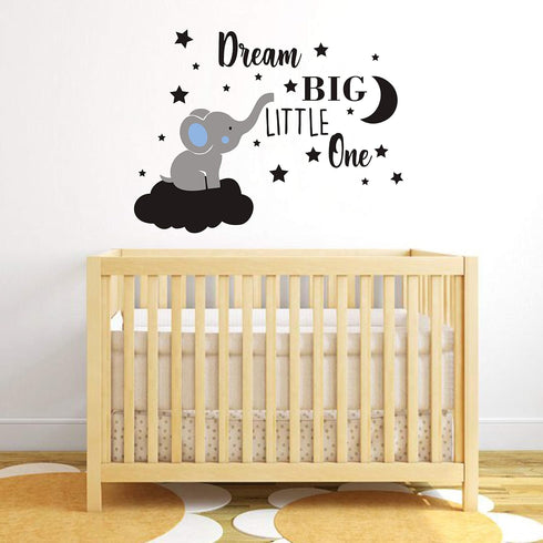 Dream Big Little One Elephant Wall Decal, Quote Wall Stickers, Baby Room Wall Decor, Vinyl Wall Decals for Children Baby Kids Boy Girl Bedroom Nur...