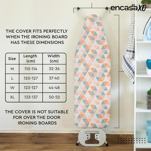 Encasa XO Ironing Board Cover and Pad - Thick 4mm Felt, Heat & Scorch-Resistant, Fits Medium Boards 42"x14", Elastic Bungee Cord Tightening, Easy ...