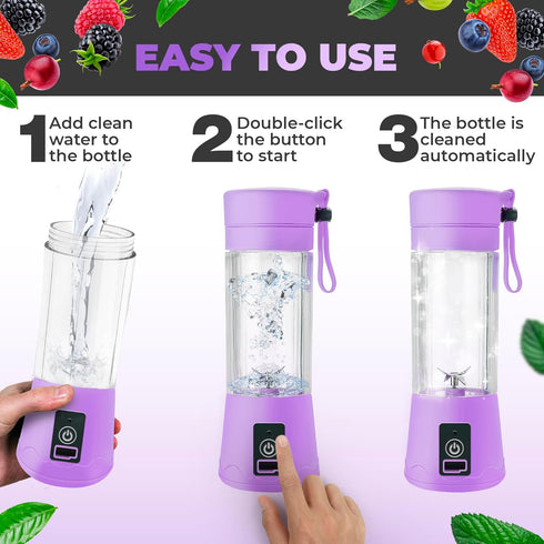 Portable Blender - Compact and USB Rechargeable Personal Travel Blenders for Smoothies, Shakes and Ice - Mini Fruit Juice Mixing Shaker Bottle - 3...