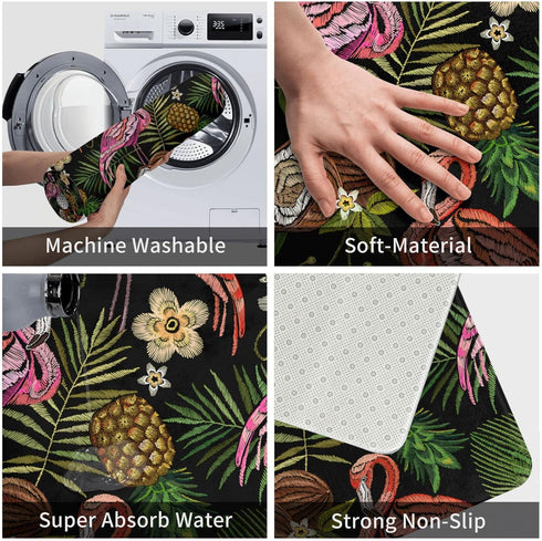 Embroidered Flamingo Tropical Palm Leaves Bath Rugs Mats Door Mat Outdoor Doormat Non Slip Absorbent Bathroom Floor Mat Carpet for Home Kitchen En...