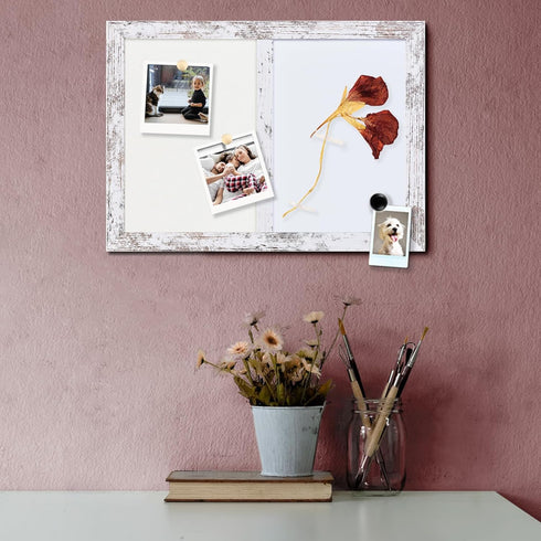 Bulletin Board Whiteboard White Felt Board Combo for Office School Kitchen Bedroom, White Wood Frame,10.2"*14.2",Whiteboard+WH-2636WH...