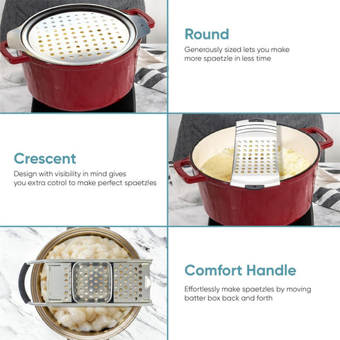 Zoie + Chloe Spaetzle Maker Lid with Scraper - Easy To Use Spaetzle Press For Traditional German Dumplings & Egg Noodles - Dishwasher-Safe, Premiu...
