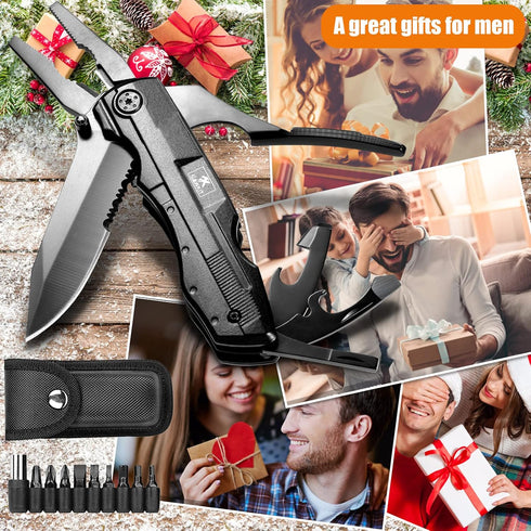 Multitool Pocket Pliers Folding Knife Stainless Steel Survival Camping Knife Bottle Opener Screwdrivers Liner Lock Durable Sheath Gifts for Men Pe...