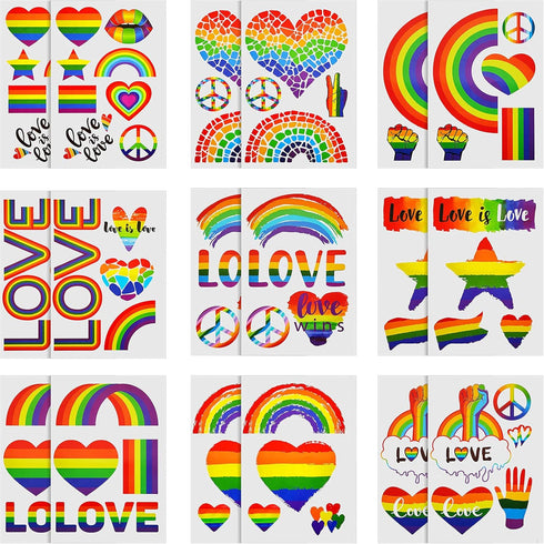 Outus 18 Pieces Gay Pride Rainbow Window Clings Rainbow Heart Sticker Love Word Homosexuality Love is Love Window Clings for Home Bedroom Bathroom...