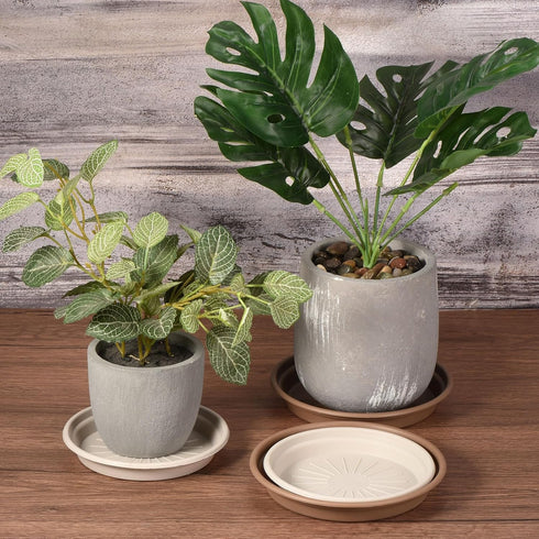 6 Pack Planter Saucers - Plastic Plant Tray Flowerpot Drip Trays Round Apply to Outdoor/Garden (5.6 Inch, Light Grey)...