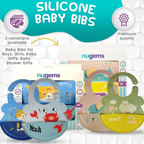 Silicone Baby Bibs for Babies, Toddlers (6-72 months) Silicone Bibs for Boy, Girl, Baby Gifts, Baby Shower 2 Pack...