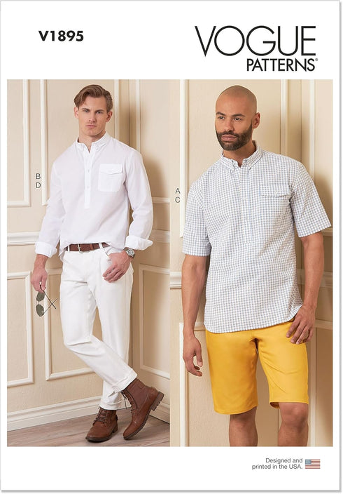 Vogue Men's Semi-Fitted Shirt, Shorts, and Mid-Rise Jeans Sewing Pattern Kit, Design Code V1895, Sizes 34-36-38-40...