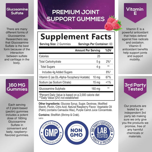 Nature's Joint Support Gummies Glucosamine Plus Vitamin E - Joint Support Supplement for Occasional Discomfort for Back, Knees & Hands - Joint Hea...