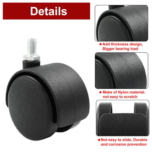 4 Pack 2 Inch Caster Wheel Replacement, M8 Office Chair Caster Wheel, Universal Standard Size Furniture Wheel Without Locking Braking Threaded Scr...