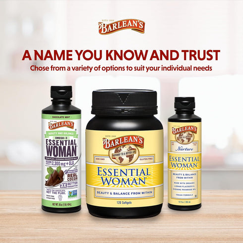 Barlean's Essential Woman Liquid Supplement for Women, Organic Flaxseed, Evening Primrose Oil & Soy Isoflavones, Omega 3 6 9 and GLA, Hormonal Bal...