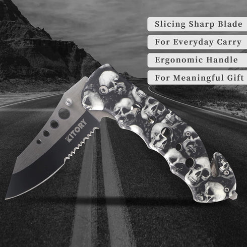 Kitory Outdoor Hunting Pocket Knife, Folding Knife with Glass Breaker and Pocket Clip,3.3 inch Stainless Steel Blade Good for Camping Hunting Surv...