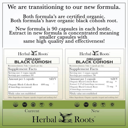 Herbal Roots Organic Black Cohosh Root | Extra Strength | Menopause and Menstrual Support for Women | 90 Capsules, Vegan...