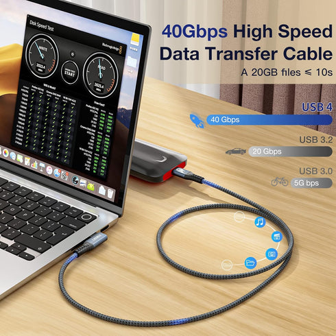 USB4 Cable for Thunderbolt 4 Cable Right Angle 40Gbps Data Transfer 8K HD Display Video Output, 240W USB C to USB C Fast Charging Cable Compatible...