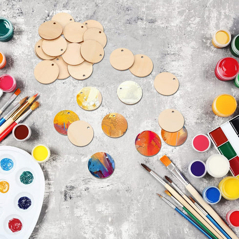 100 Pieces Unfinished Round Wooden Circles with Holes Round Wood Discs for Crafts Blank Natural Wood Circle Cutouts for DIY Crafts Party Birthday ...