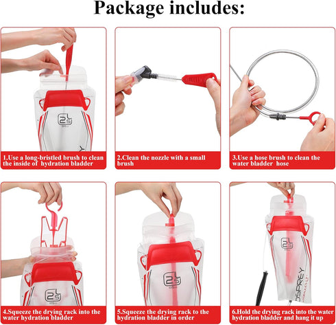 2 Packs Hydration Bladder Cleaning Kit, 8 in 1 Water Bladder Cleaning Brush Kit includes Flexible Long Bladder Brush for Hose Small Bite Valve Bru...