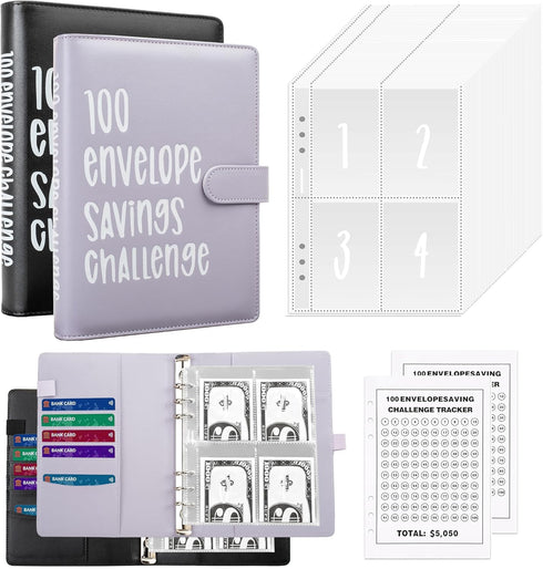 100 Envelopes Money Saving Challenge Book with Envelopes 100 Day Envelope Challenge Money Saving Binder Budget Book with Cash Envelopes, 5,050 Sav...