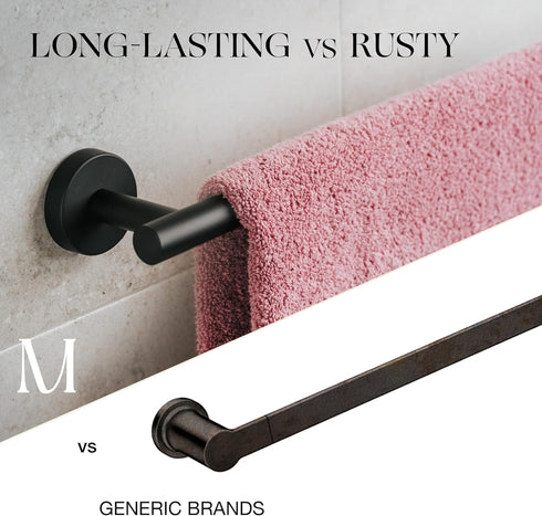 Marmolux Acc 14 Inches Hand Towel Holder Matte Black - Bathroom Hardware Black Towel Bar - Towel Rack Towel Hanger - Stainless Steel Wall Mount Ba...
