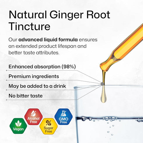 Ginger Root Tincture - Organic Ginger Root Extract - Natural Ginger Supplements for Overall Wellness - Alcohol and Sugar Free - Vegan Drops 2 Fl.O...