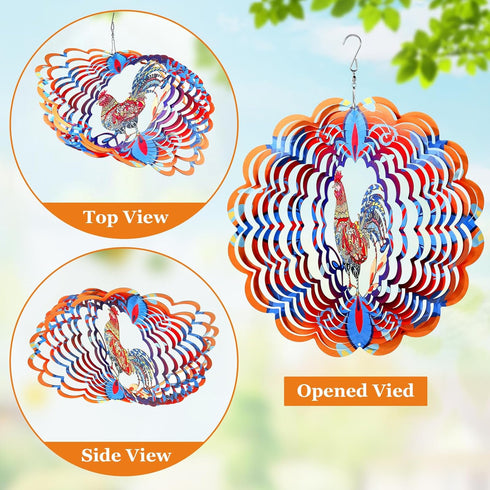 Rooster Metal Wind Spinners, Hanging Wind Spinners Outdoor,Stainless Steel Waterproof Wind Spinner, 12 Inch 3D Garden Art Decoration for Christmas...