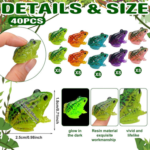 40 Pcs Miniature Frog Figurines Luminous Mini Resin Frog Mini Frog Figures Frog Model Garden Decor DIY Terrarium Craft Ornament Accessories for Mo...