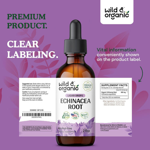 Echinacea Drops - Organic Echinacea Tincture - Echinacea Root Supplement - Vegan, Alcohol Free - 2 fl oz...