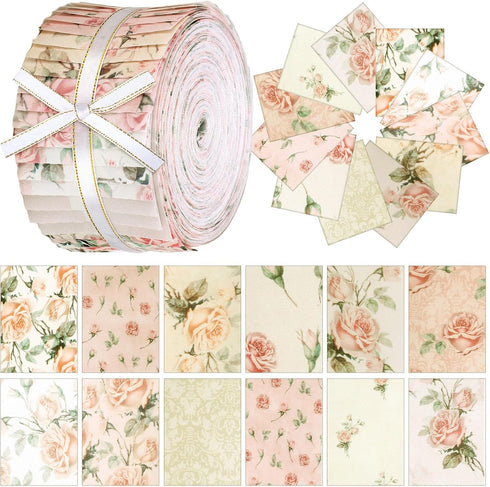 Ganeen 200 Pcs 2.56 Inch Sunflower Fabric Multicolor Patchwork Roll Solid Color Precut Quilting Strips Bundles Roll up Craft for DIY Quilting, and...